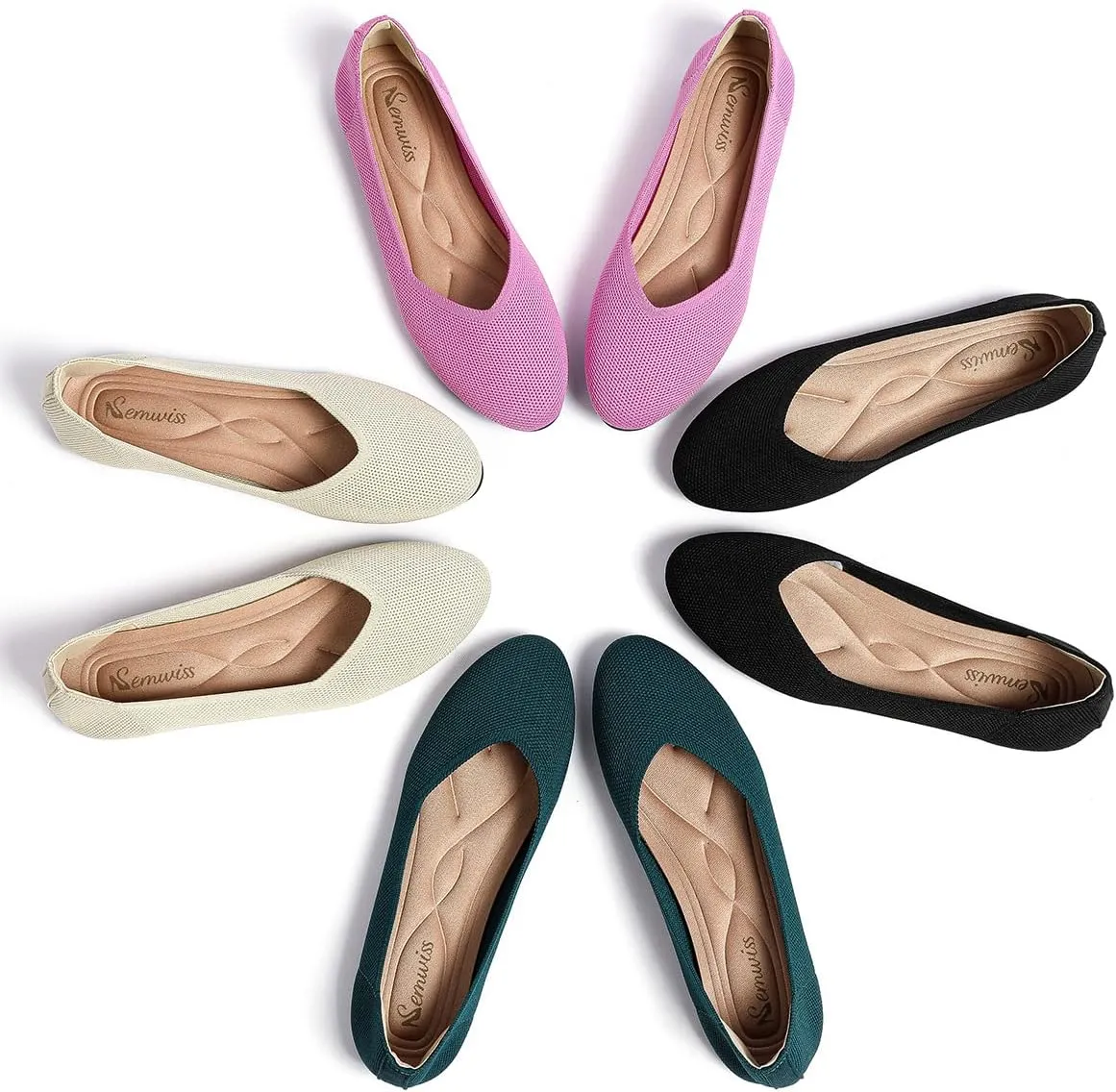Semwiss Round Toe Flats for Women Dressy Comfortable, Knit Ballet Flat Shoes Casual Shoes Walking Flats Office Shoes.