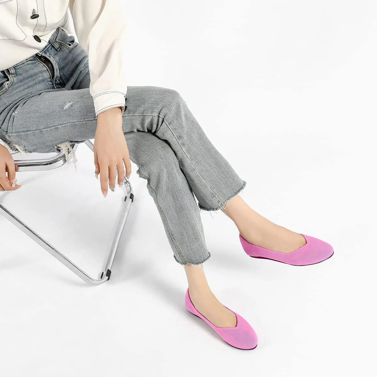 Semwiss Round Toe Flats for Women Dressy Comfortable, Knit Ballet Flat Shoes Casual Shoes Walking Flats Office Shoes.