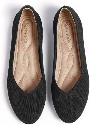 Semwiss Round Toe Flats for Women Dressy Comfortable, Knit Ballet Flat Shoes Casual Shoes Walking Flats Office Shoes.