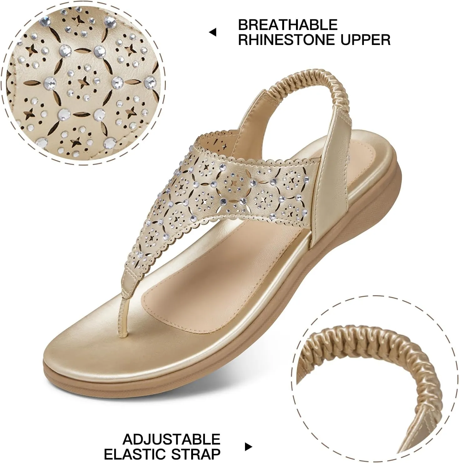 SHIBEVER Flat Sandals For Women Dressy: Comfortable Summer - Soft Rhinestone Flats Sandal