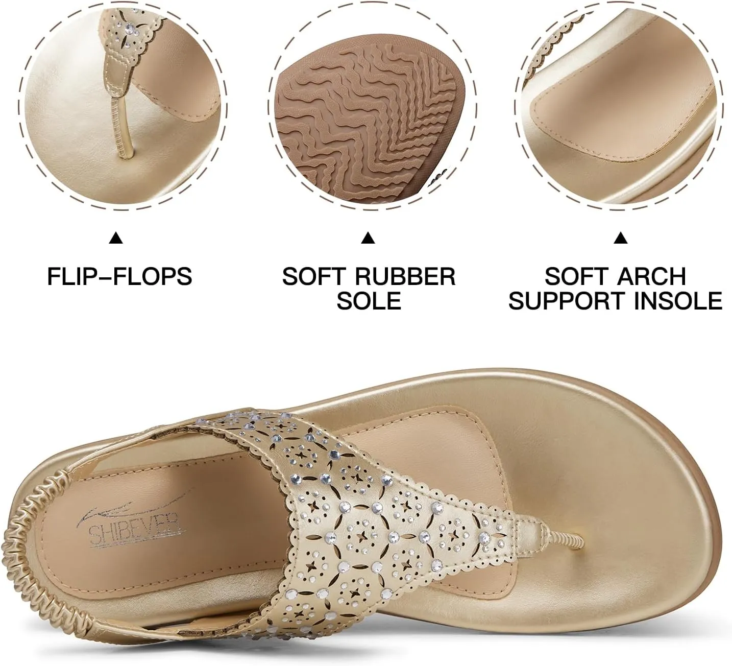 SHIBEVER Flat Sandals For Women Dressy: Comfortable Summer - Soft Rhinestone Flats Sandal