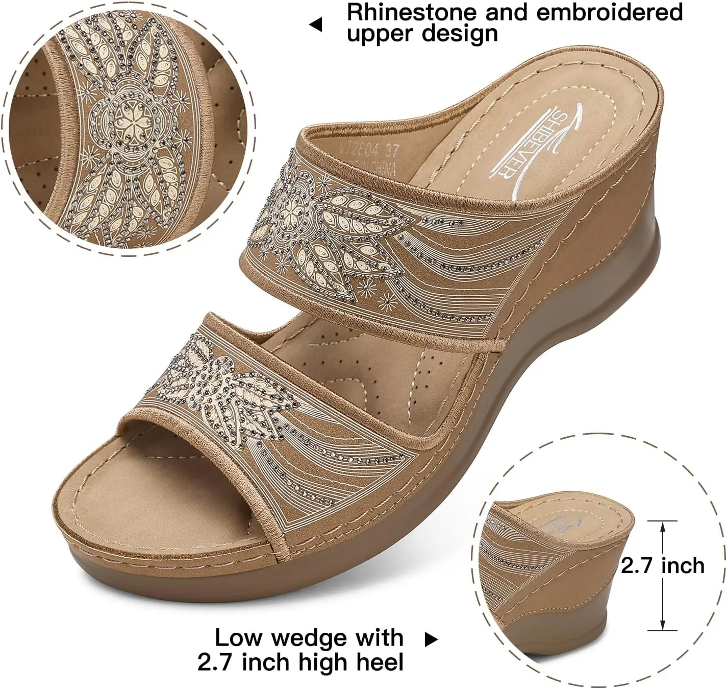 SHIBEVER Wedge Sandals For Women Dressy: Comfortable Summer - Slip On Womens Sandal