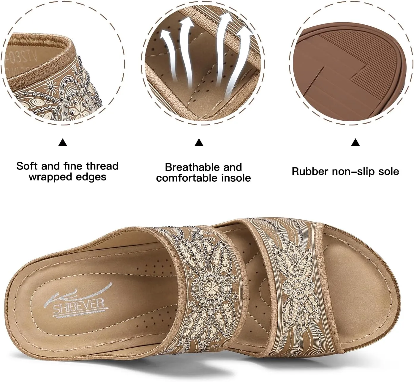 SHIBEVER Wedge Sandals For Women Dressy: Comfortable Summer - Slip On Womens Sandal