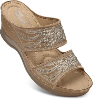 SHIBEVER Wedge Sandals For Women Dressy: Comfortable Summer - Slip On Womens Sandal