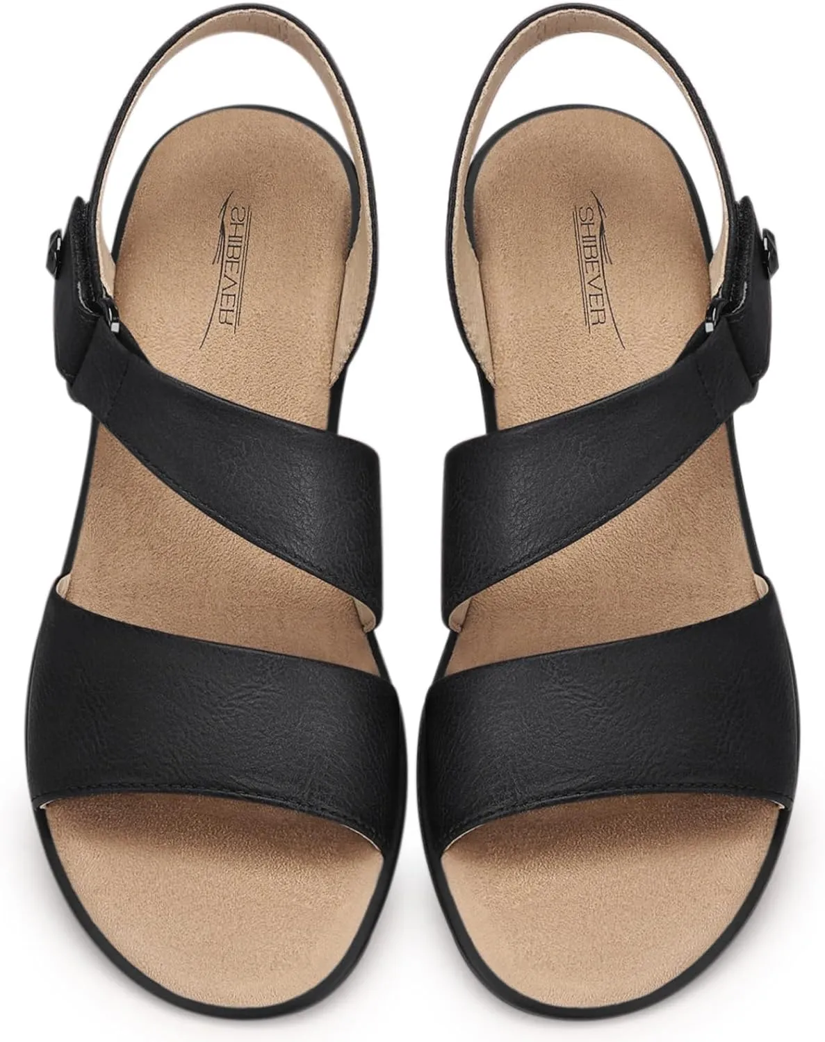 SHIBEVER Women's Low Wedge Heel Sandals Dressy Summer Ankle Strap Sandals Open Toe Comfortable Causal Platform Shoes