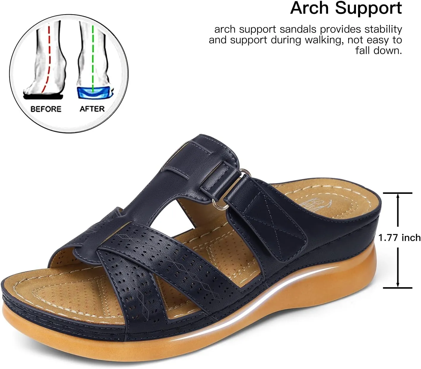 SHIBEVER Womens Sandals Wedge Comfortable: Orthopedic Wedge Sandalias Women - Slip on Platform Sandals