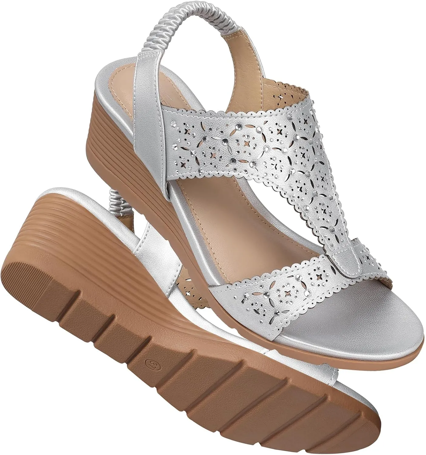 SHIBEVER Womens Sandals Wedge Low: Elastic Ankle Strap Wedge Sandals - Dressy Sandals Women - Comfortable Open Toe