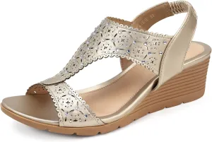 SHIBEVER Womens Sandals Wedge Low: Elastic Ankle Strap Wedge Sandals - Dressy Sandals Women - Comfortable Open Toe