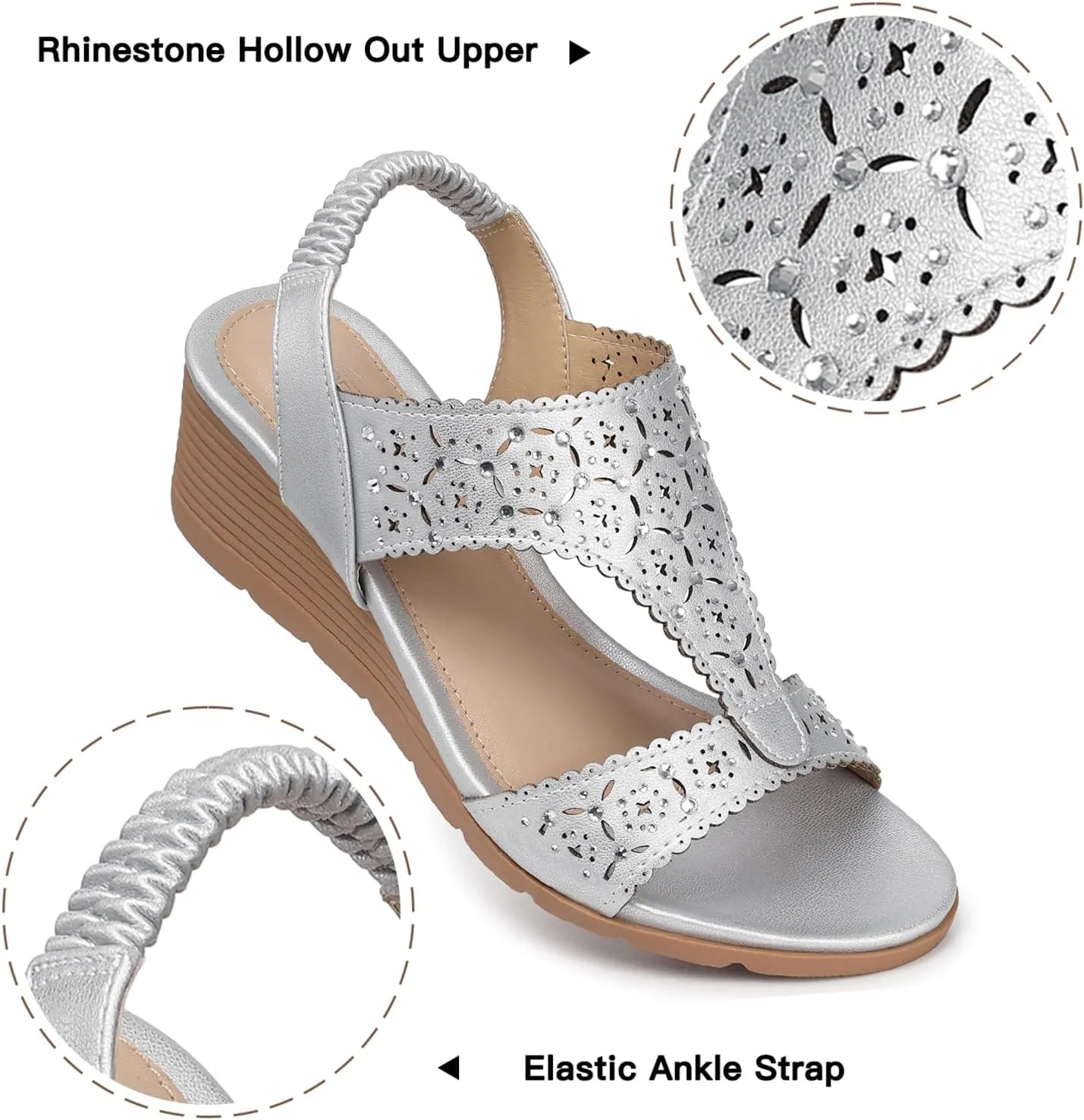 SHIBEVER Womens Sandals Wedge Low: Elastic Ankle Strap Wedge Sandals - Dressy Sandals Women - Comfortable Open Toe