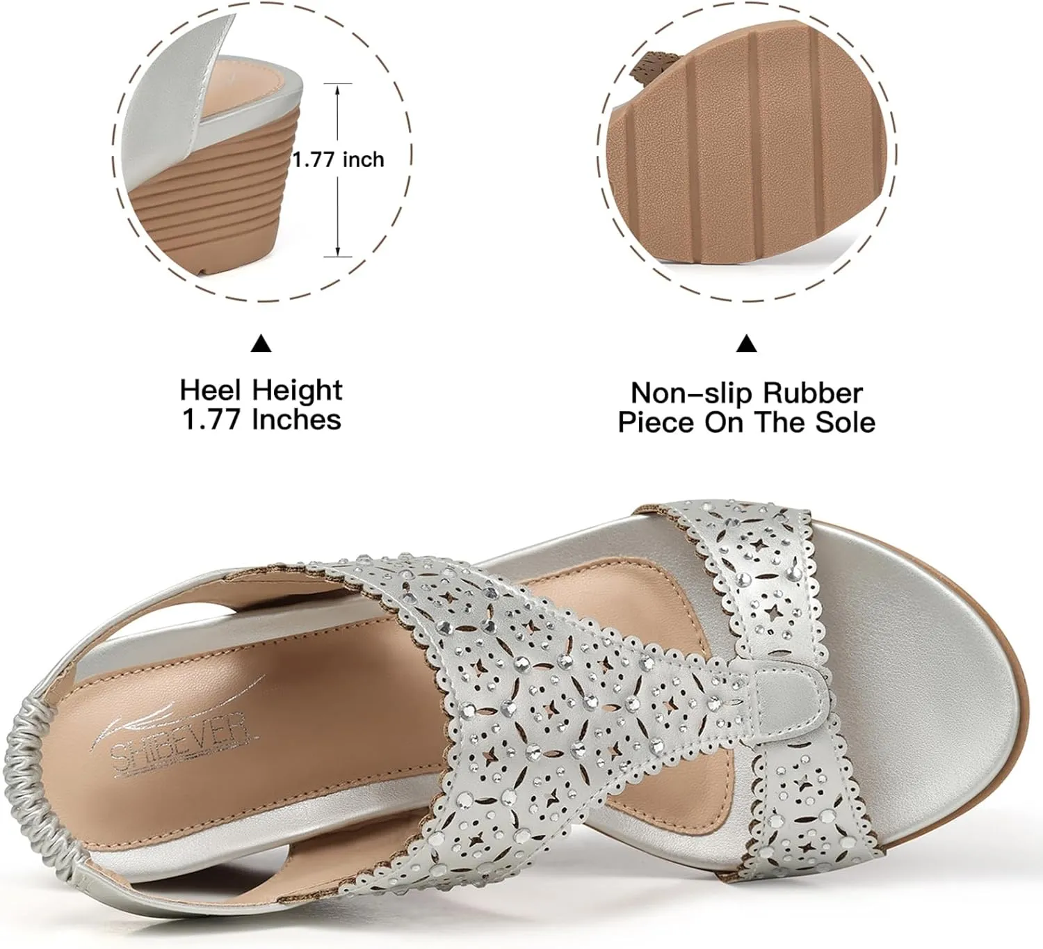 SHIBEVER Womens Sandals Wedge Low: Elastic Ankle Strap Wedge Sandals - Dressy Sandals Women - Comfortable Open Toe