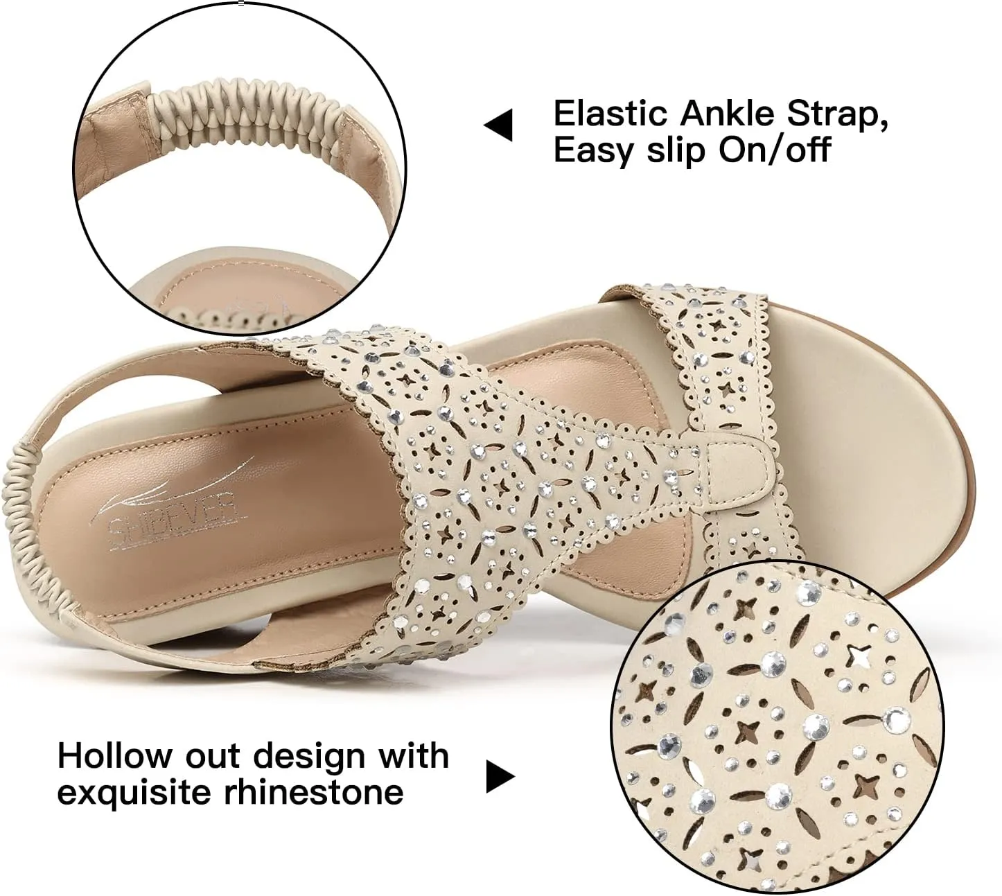SHIBEVER Womens Sandals Wedge Low: Elastic Ankle Strap Wedge Sandals - Dressy Sandals Women - Comfortable Open Toe