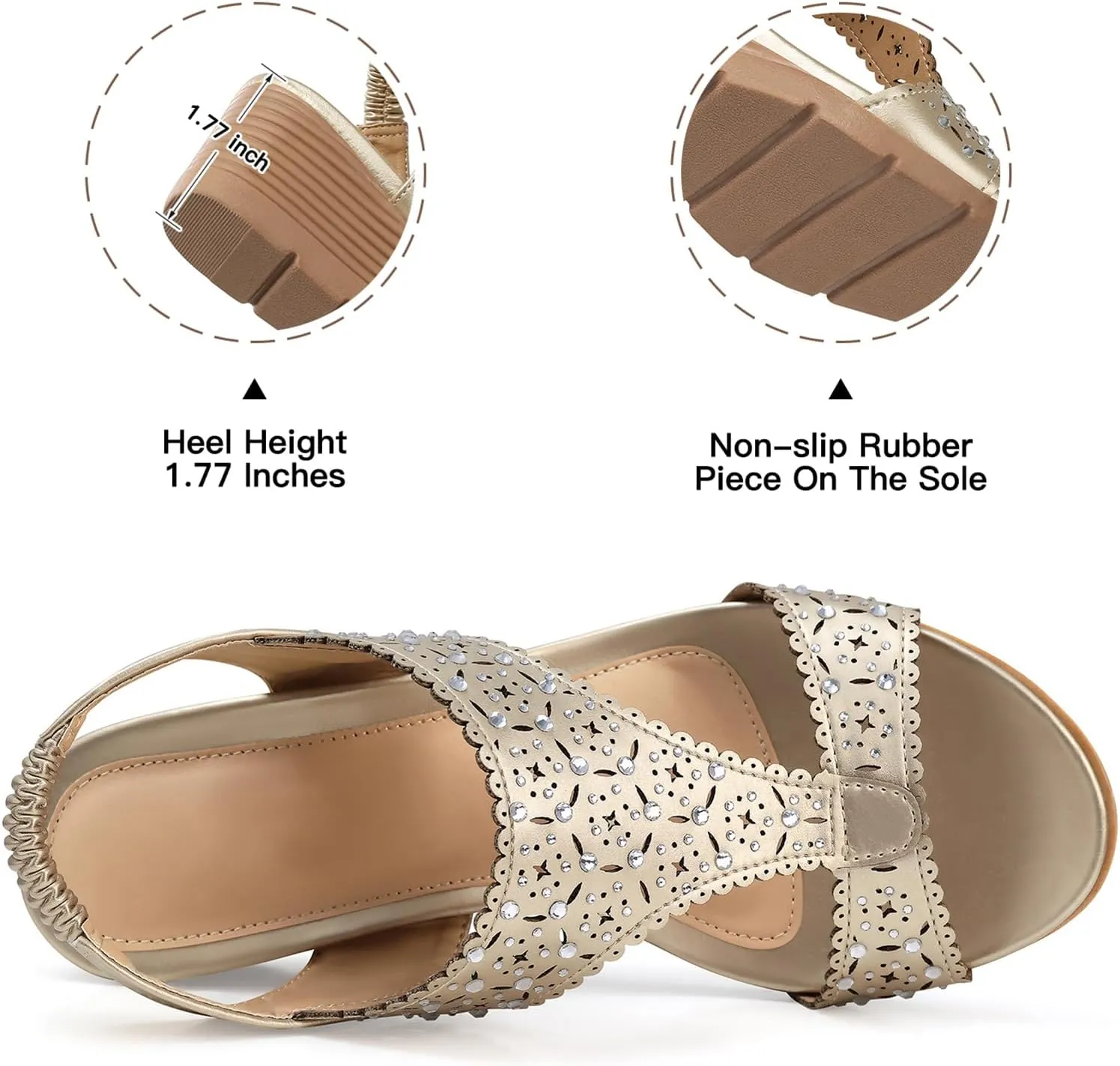 SHIBEVER Womens Sandals Wedge Low: Elastic Ankle Strap Wedge Sandals - Dressy Sandals Women - Comfortable Open Toe