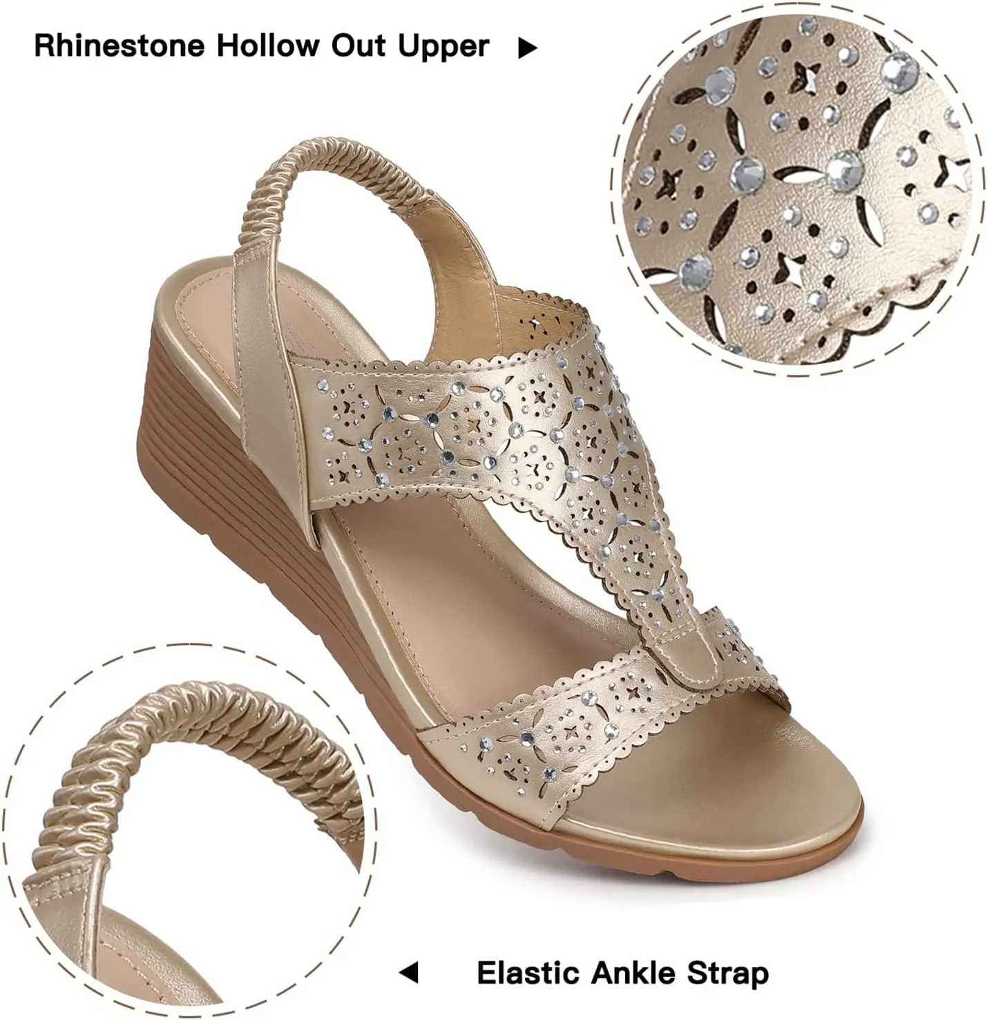 SHIBEVER Womens Sandals Wedge Low: Elastic Ankle Strap Wedge Sandals - Dressy Sandals Women - Comfortable Open Toe