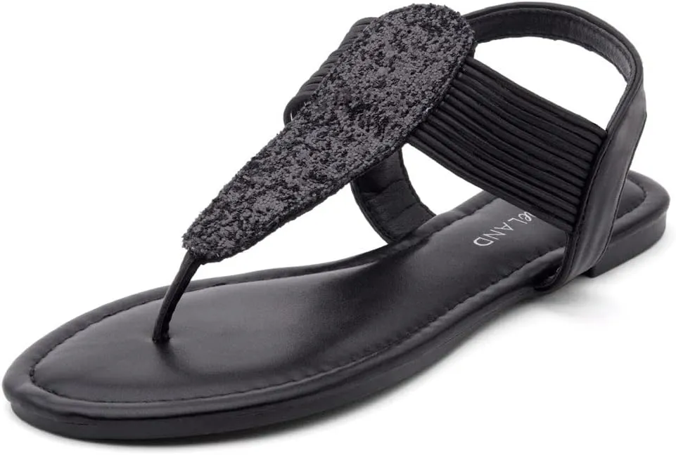 Shoe Land Women's Flat Sandals - Fashion Thong & Gladiator Style with Elastic Strappy String Ankle Strap, Dressy Casual Comfortable Daily Wear, Trendy 2025