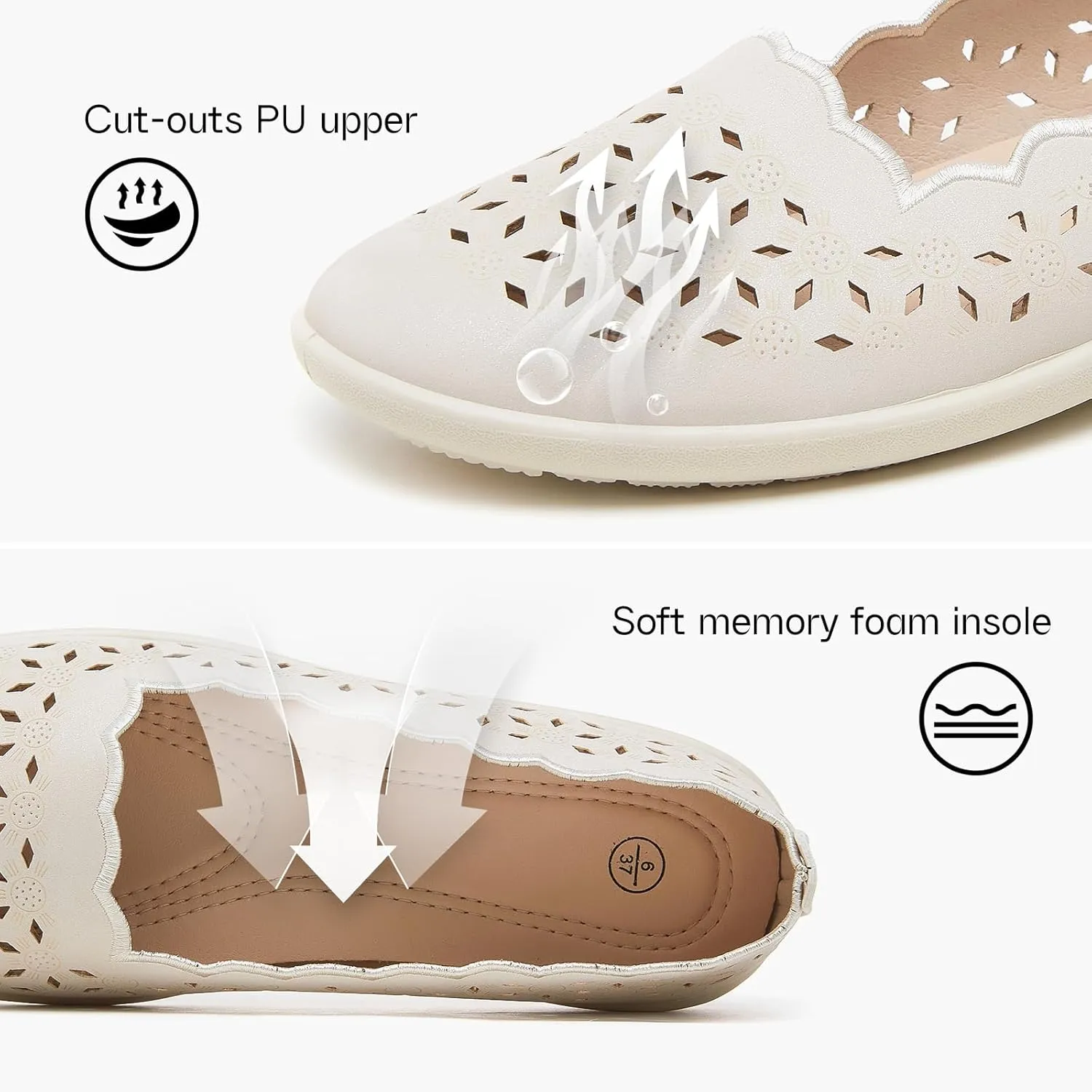 Shupua Flats for Women Dressy Comfortable Women's Ballet Flats Shoes Casual Black Flats Round Toe Womens Slip on Shoes PU Leather Flats Summer with Diamond Eyelets