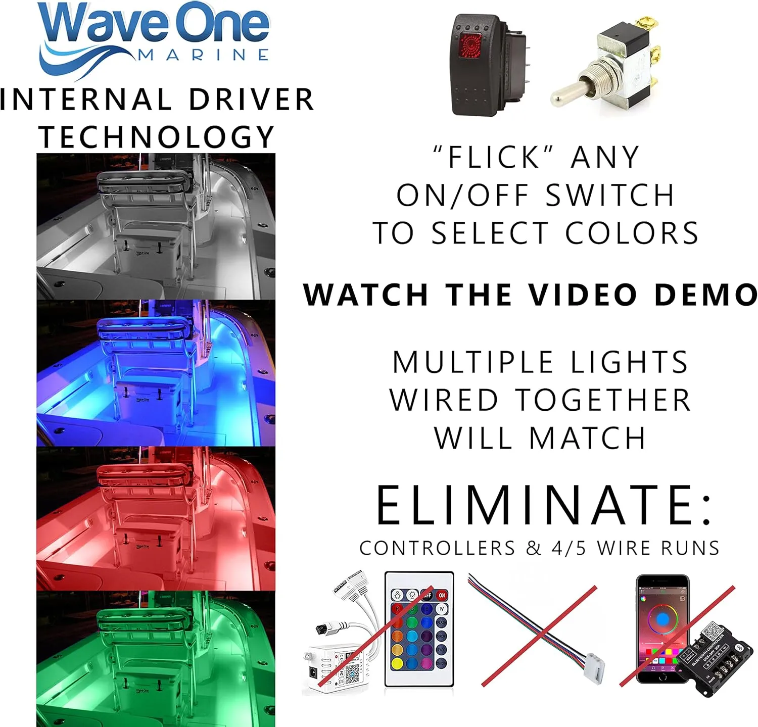 Spectrum RGBW Flex Light | Internal Driver LED Waterproof Boat Accent Courtesy Light 12V Volt RV | Multi Color Two Wire Install | Deck Pontoon Strip | IP67 Interior Exterior (48")