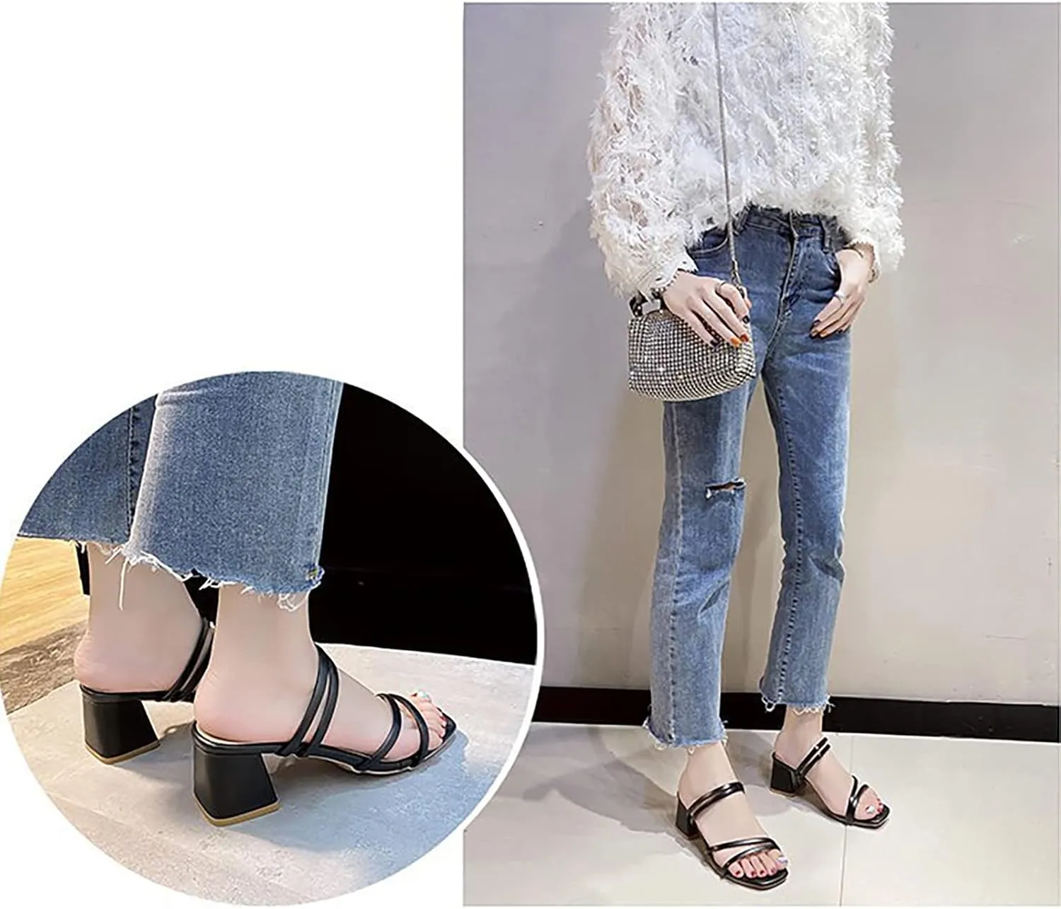 Strappy Heels for Women Square Toe Ankle Strap Heels Comfortable Pumps Shoes Party Dress Shoes Chunky Block Heel