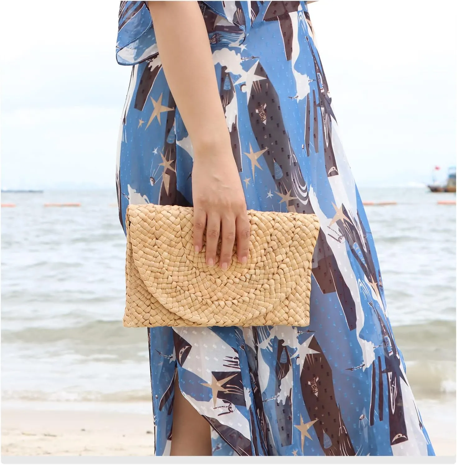 Straw Clutch Purses for Women Summer Beach Bags Envelope Woven Clutch Handbags