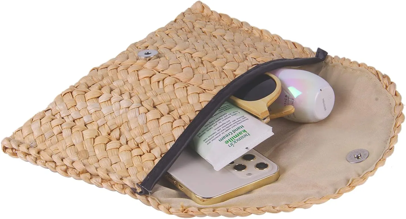 Straw Clutch Purses for Women Summer Beach Bags Envelope Woven Clutch Handbags