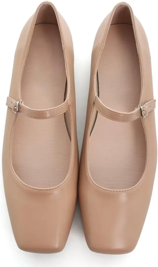 Stunner Mary Jane Square Toe Black Ballet Flats for Women - Comfortable Ankle Strap Casual Slip On Flats
