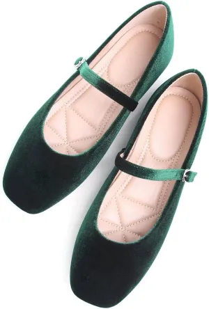 Stunner Mary Jane Square Toe Black Ballet Flats for Women - Comfortable Ankle Strap Casual Slip On Flats