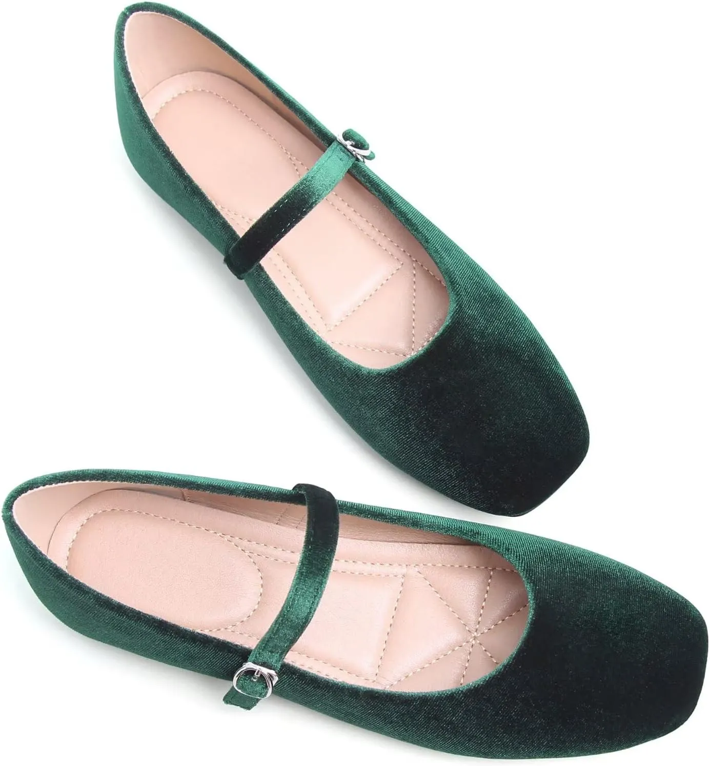 Stunner Mary Jane Square Toe Black Ballet Flats for Women - Comfortable Ankle Strap Casual Slip On Flats