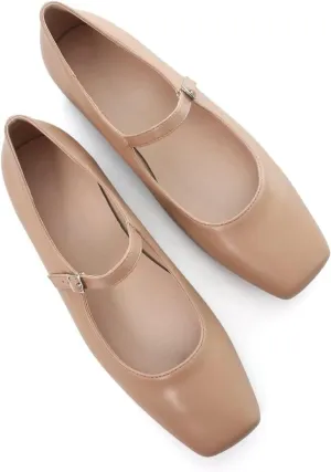 Stunner Mary Jane Square Toe Black Ballet Flats for Women - Comfortable Ankle Strap Casual Slip On Flats