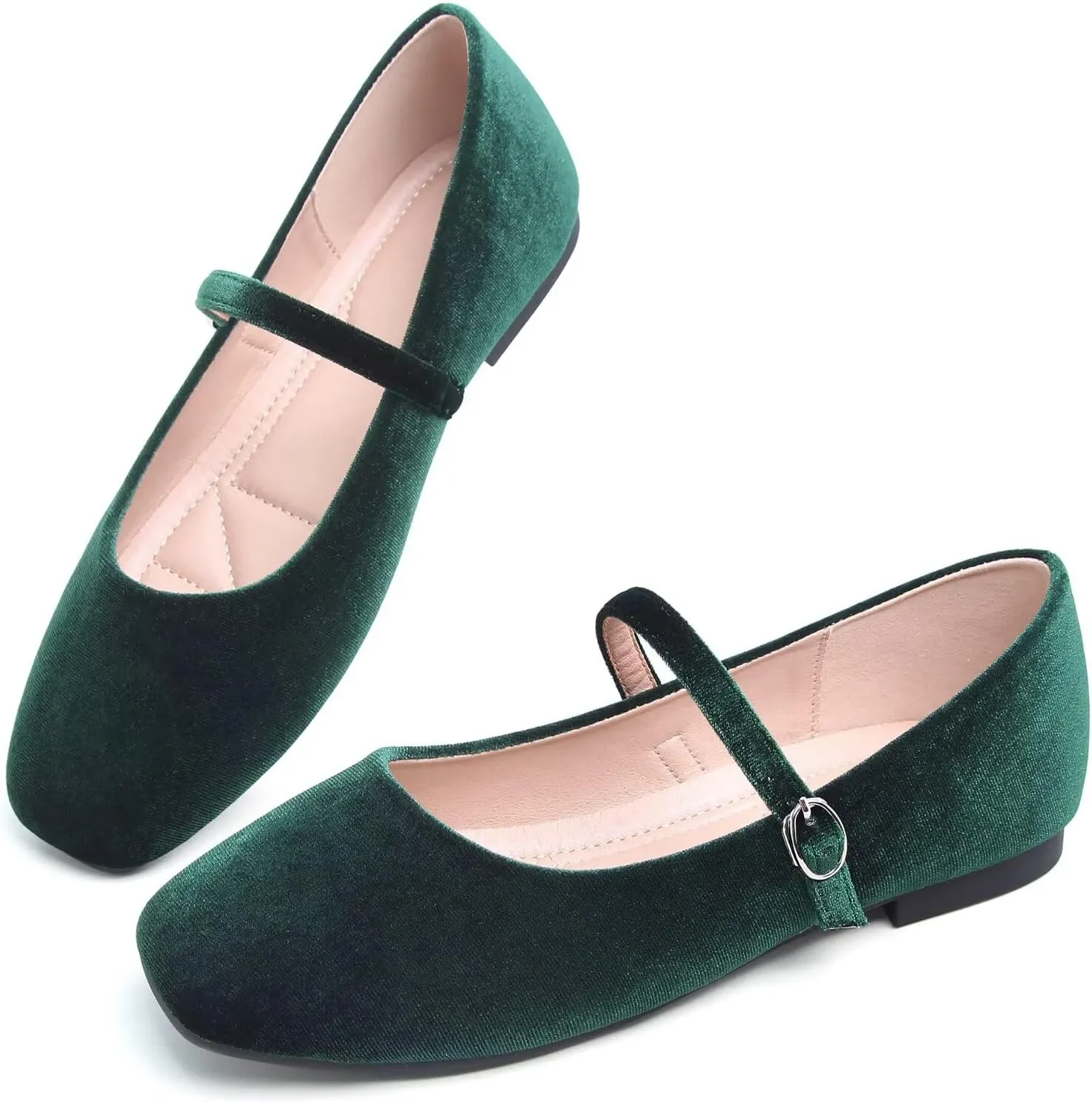 Stunner Mary Jane Square Toe Black Ballet Flats for Women - Comfortable Ankle Strap Casual Slip On Flats
