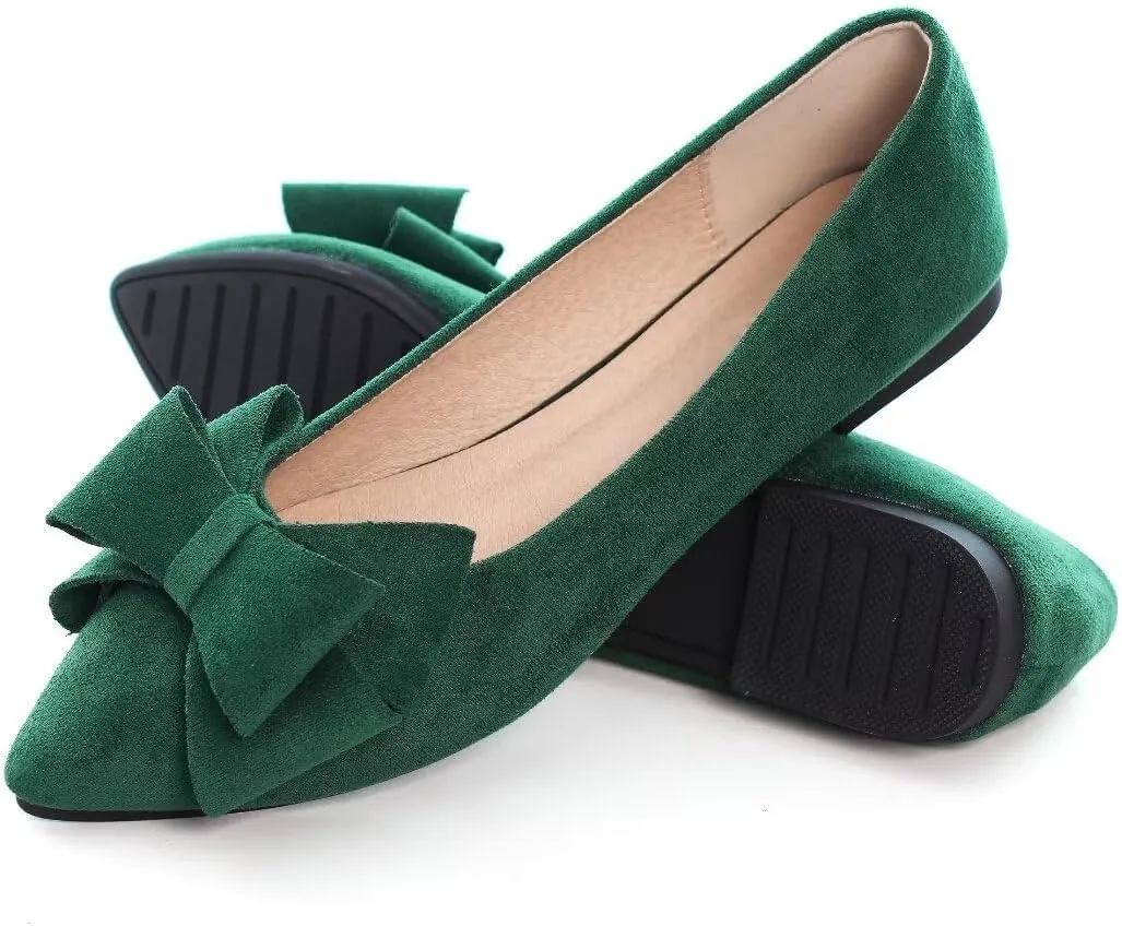 Stunner Womens Bowknot Flower Ballet Flats Pointed Toe Soft Dress Shoes