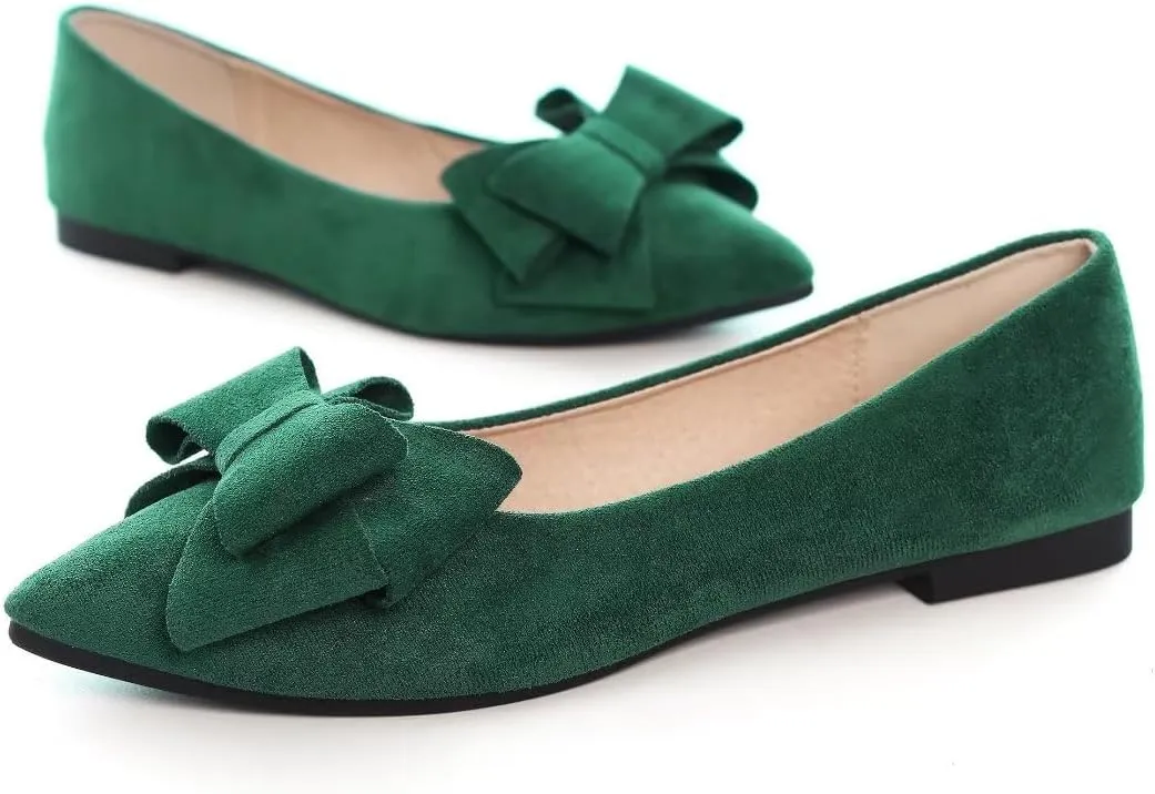 Stunner Womens Bowknot Flower Ballet Flats Pointed Toe Soft Dress Shoes