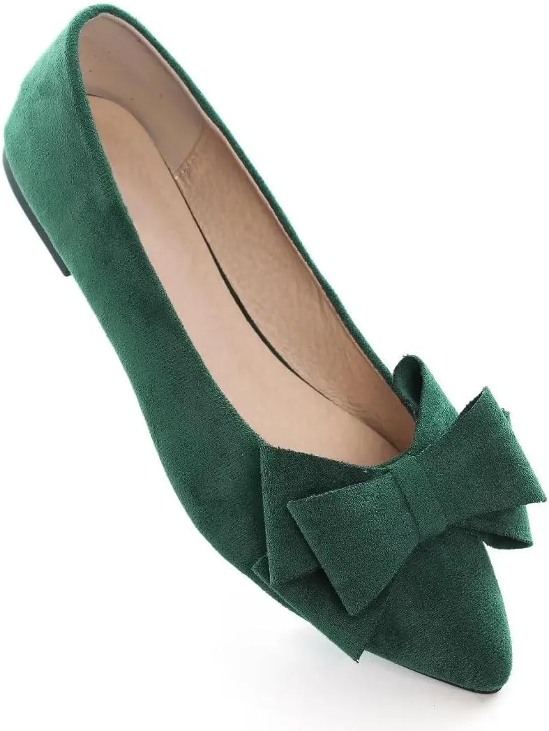 Stunner Womens Bowknot Flower Ballet Flats Pointed Toe Soft Dress Shoes
