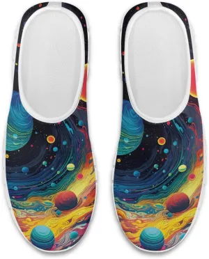 Stylish Print Women's Slip on Walking Shoes Low-Top Mesh Flat Sneaker Shoes Size 5-10.5