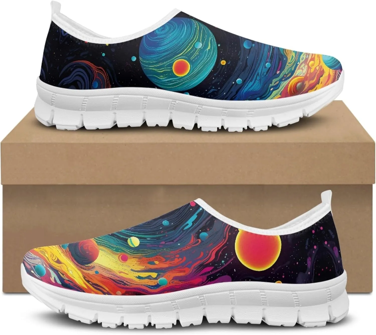 Stylish Print Women's Slip on Walking Shoes Low-Top Mesh Flat Sneaker Shoes Size 5-10.5