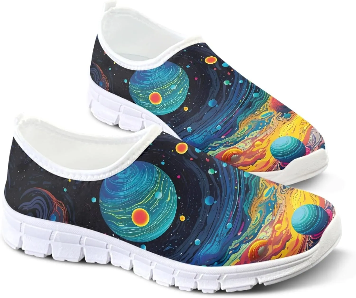 Stylish Print Women's Slip on Walking Shoes Low-Top Mesh Flat Sneaker Shoes Size 5-10.5