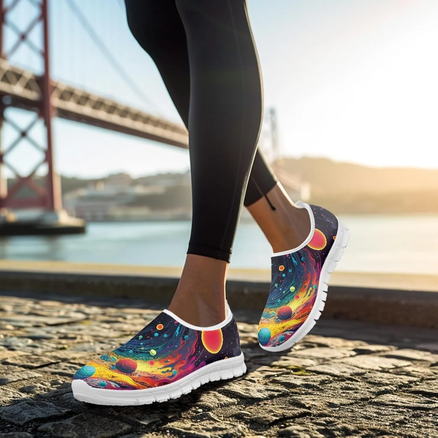 Stylish Print Women's Slip on Walking Shoes Low-Top Mesh Flat Sneaker Shoes Size 5-10.5