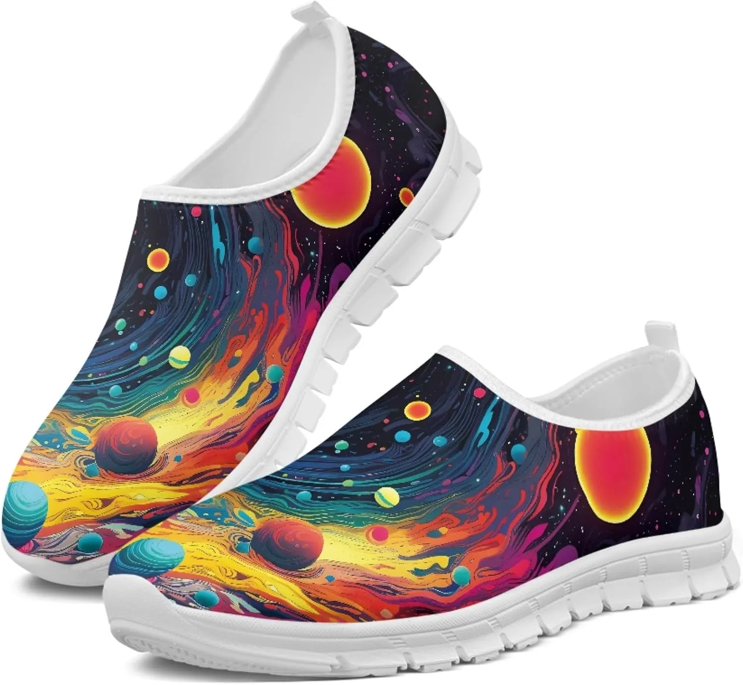 Stylish Print Women's Slip on Walking Shoes Low-Top Mesh Flat Sneaker Shoes Size 5-10.5