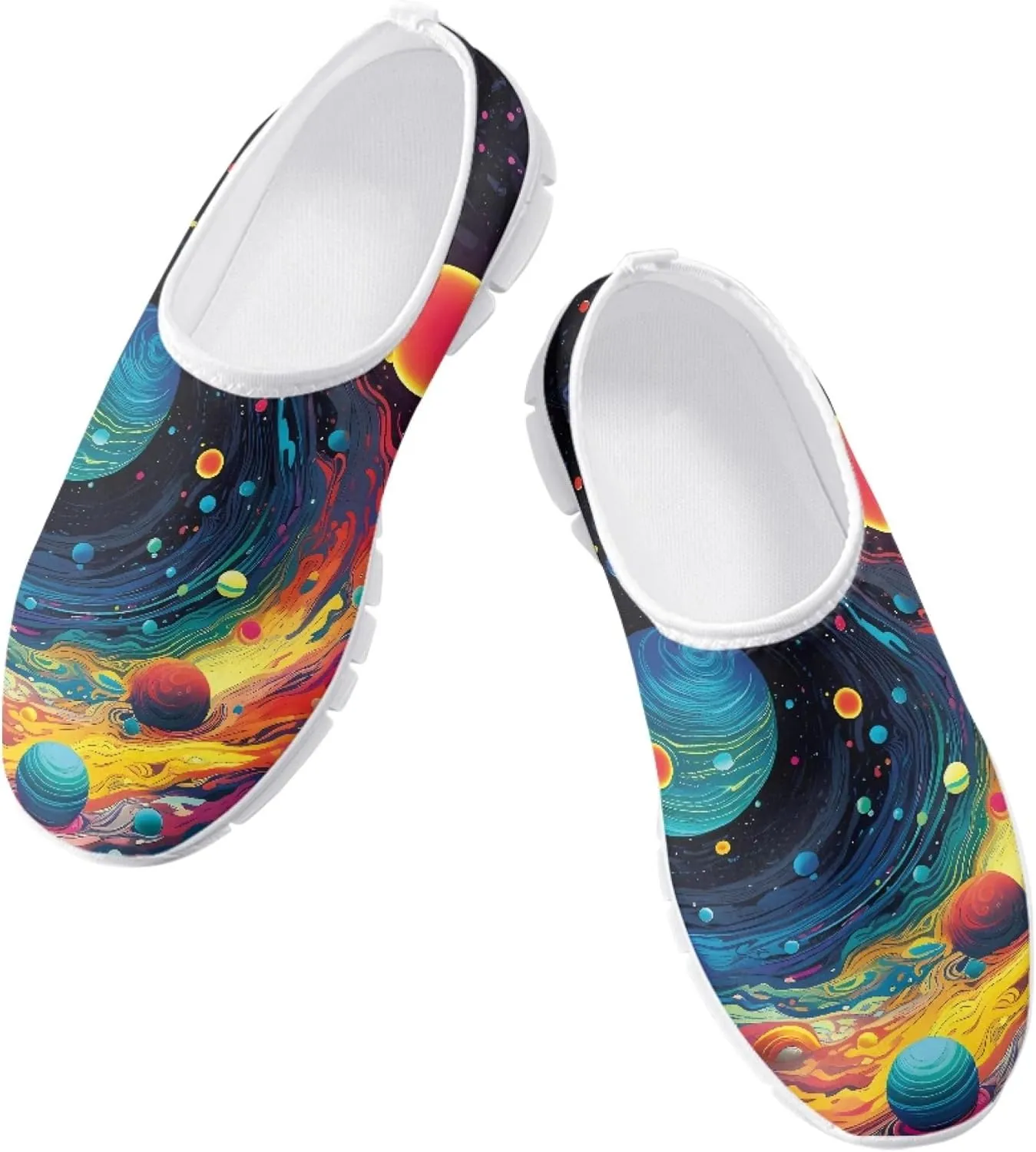 Stylish Print Women's Slip on Walking Shoes Low-Top Mesh Flat Sneaker Shoes Size 5-10.5
