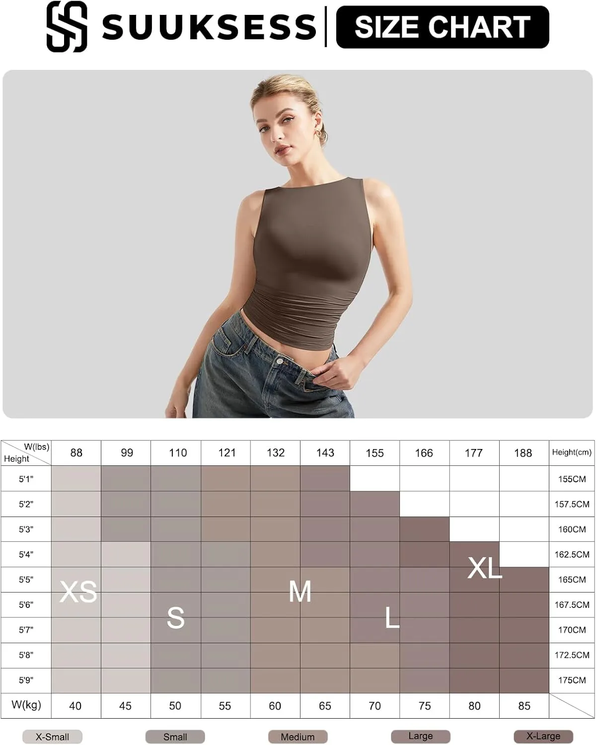 SUUKSESS Women Double Lined Going Out Basic Tank Tops Ruched Summer T Shirts