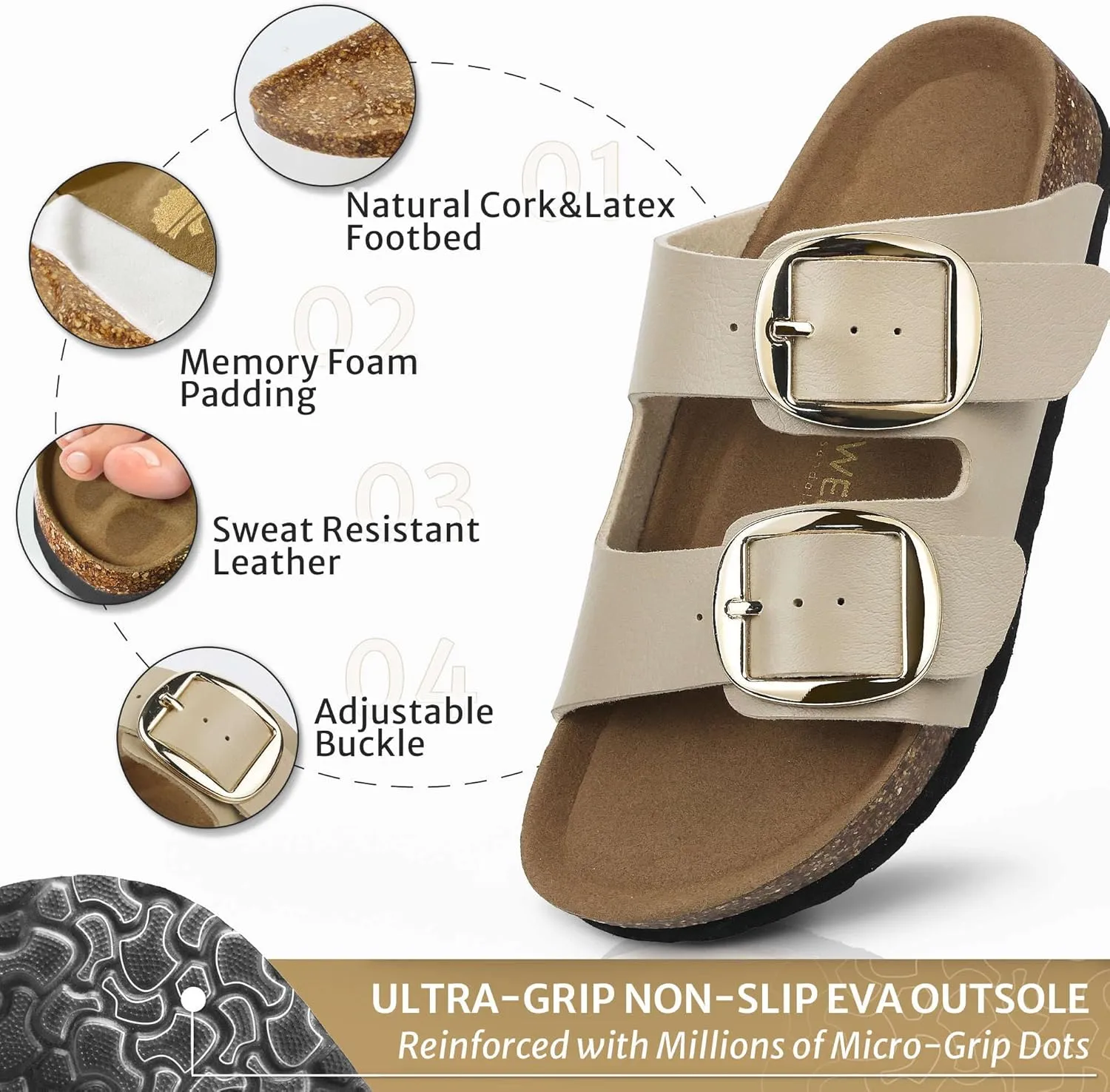 Sweechee Women's Cork Sandals Soft Footbed, Comfortable Slides Shoes for Women