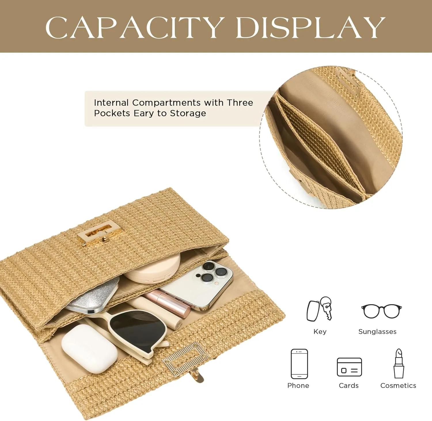 SWEETV Straw Purse Woven Beach Bag Summer Straw Clutch Purse Boho Crossbody Bags for Women Small Raffia Shoulder Bag