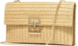 SWEETV Straw Purse Woven Beach Bag Summer Straw Clutch Purse Boho Crossbody Bags for Women Small Raffia Shoulder Bag