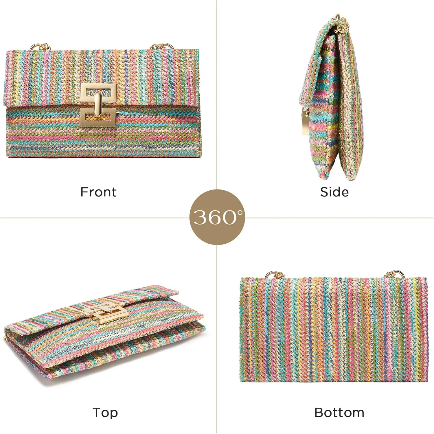 SWEETV Straw Purse Woven Beach Bag Summer Straw Clutch Purse Boho Crossbody Bags for Women Small Raffia Shoulder Bag