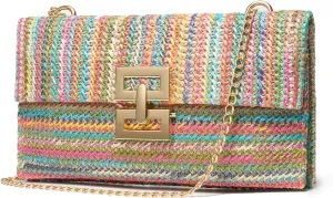 SWEETV Straw Purse Woven Beach Bag Summer Straw Clutch Purse Boho Crossbody Bags for Women Small Raffia Shoulder Bag