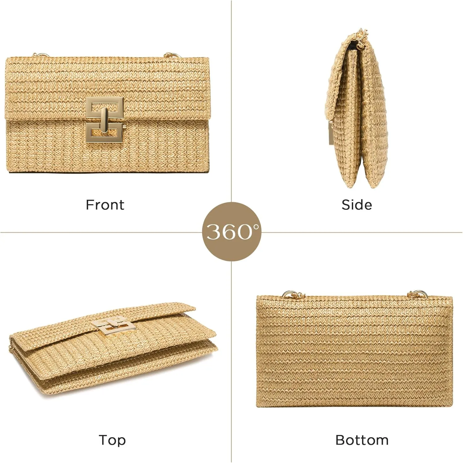 SWEETV Straw Purse Woven Beach Bag Summer Straw Clutch Purse Boho Crossbody Bags for Women Small Raffia Shoulder Bag