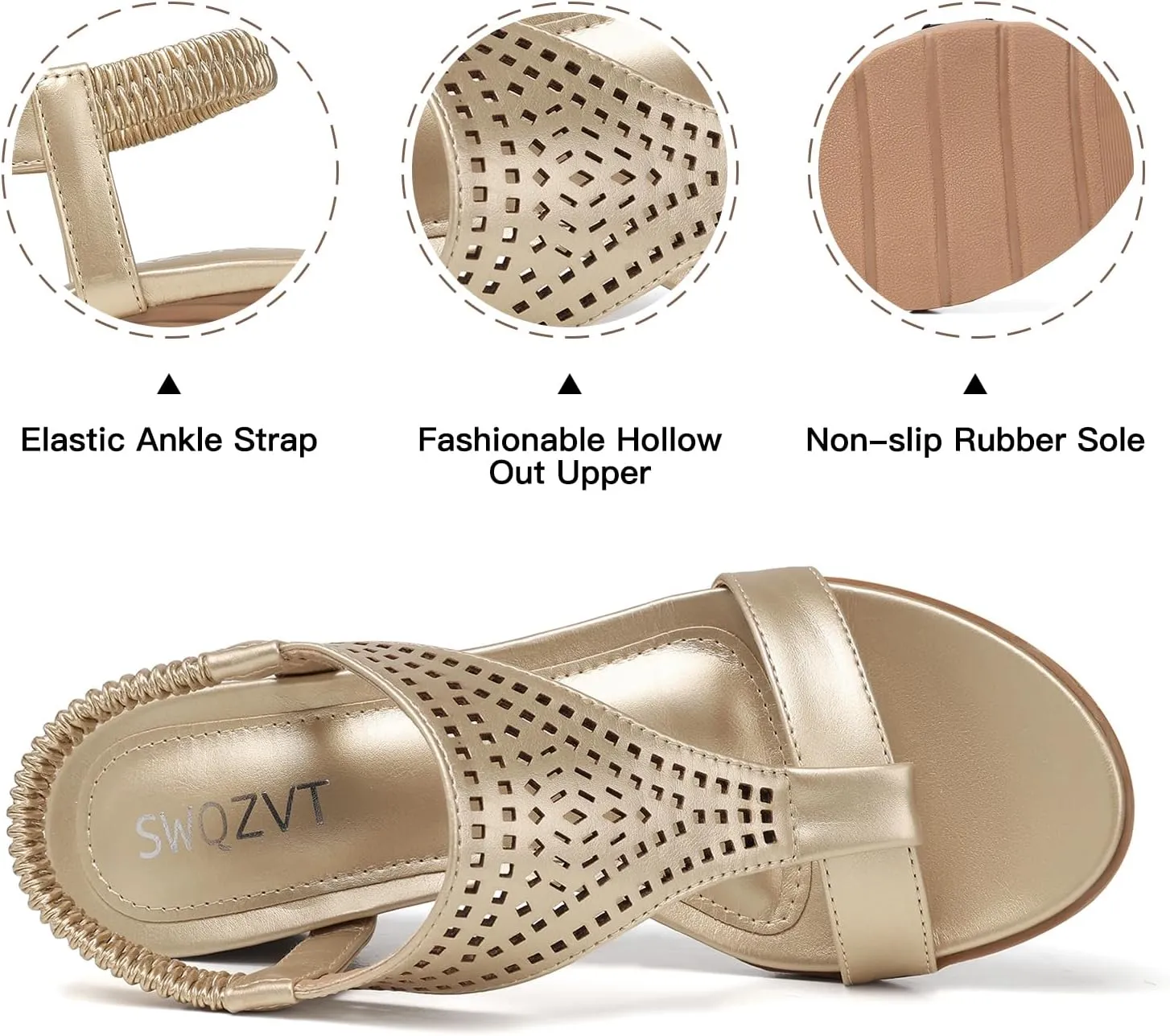 SWQZVT Women Sandals Wedge Low: Dressy Summer Sandal - Comfortable Hollow Out Sandals