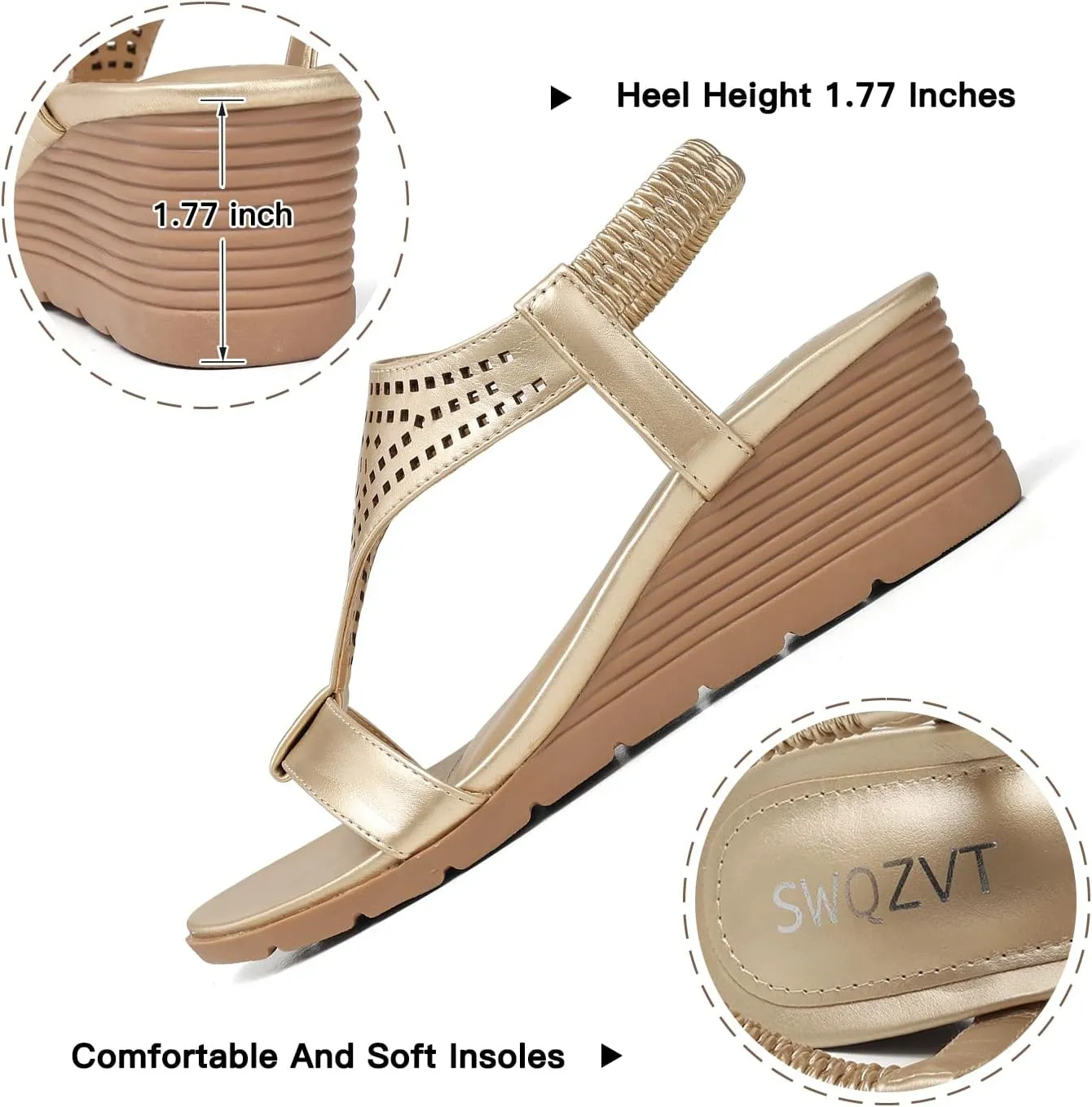 SWQZVT Women Sandals Wedge Low: Dressy Summer Sandal - Comfortable Hollow Out Sandals