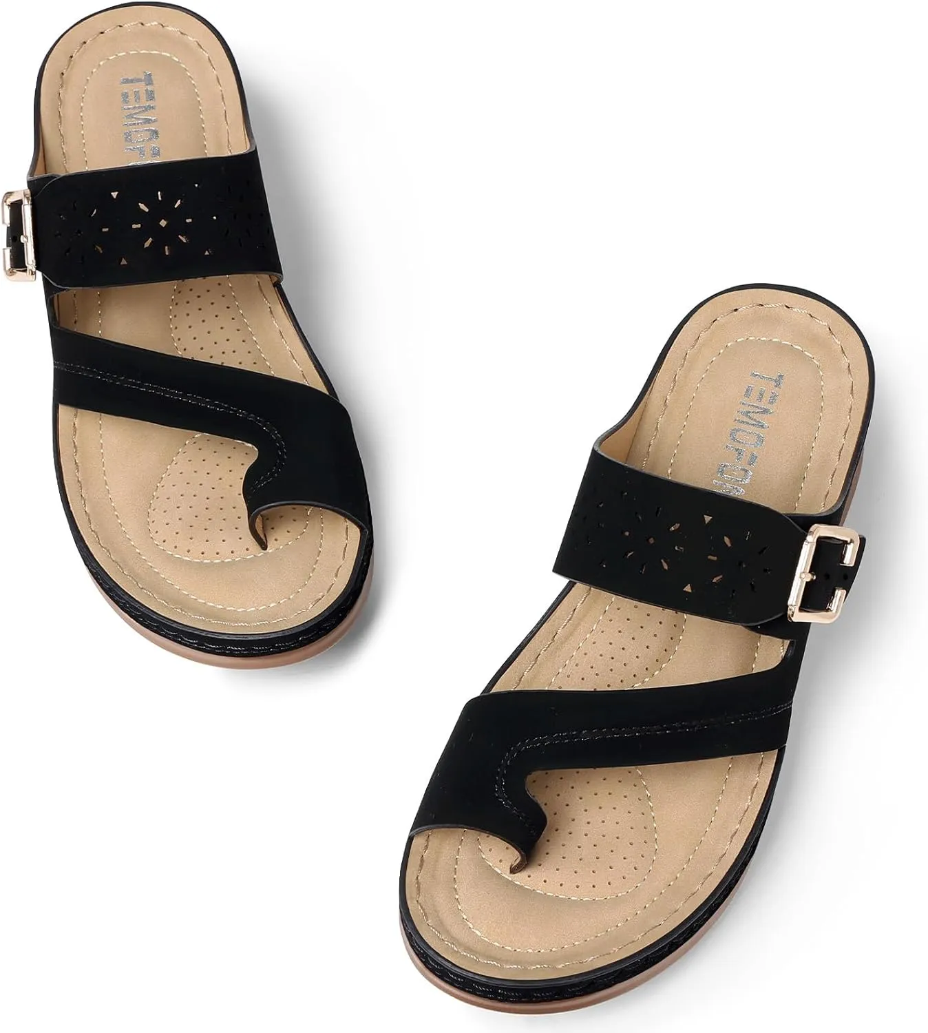TEMOFON Flip Flops for Women Summer: Comfortable Walking Sandals,Arch Support,Orthopedic Bunion Sandal, Dressy Black/Navy/White Sandals Size 5-11
