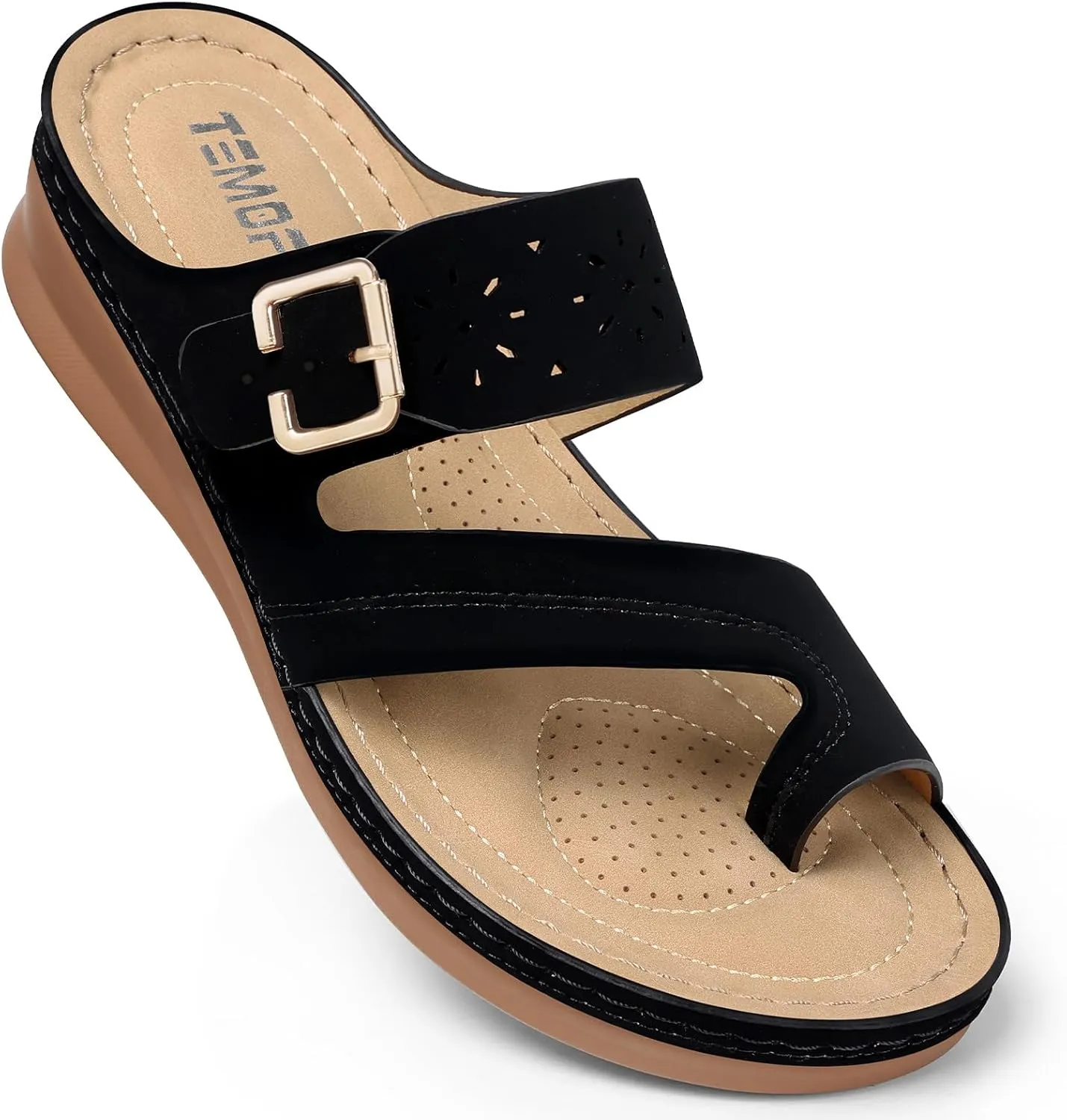 TEMOFON Flip Flops for Women Summer: Comfortable Walking Sandals,Arch Support,Orthopedic Bunion Sandal, Dressy Black/Navy/White Sandals Size 5-11
