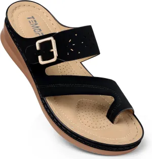 TEMOFON Flip Flops for Women Summer: Comfortable Walking Sandals,Arch Support,Orthopedic Bunion Sandal, Dressy Black/Navy/White Sandals Size 5-11