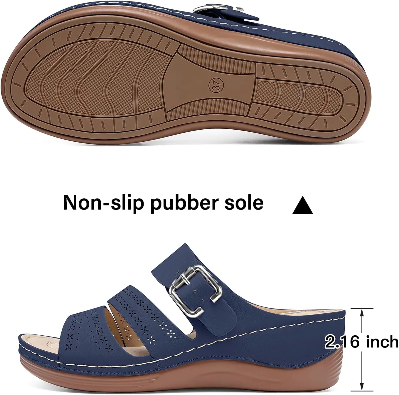 TEMOFON Wedge Sandals for Women Comfortable: Slip On Sandals Women Dressy Summer Flat Sandals Size 5-11